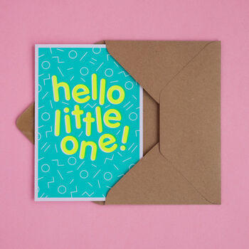 Hello Little One! Handmade Baby Card Neon Yellow/Blue, 5 of 7