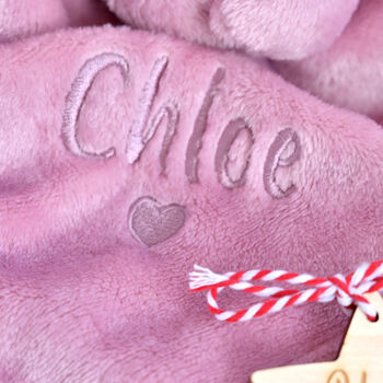 Personalised Dusty Pink Bunny Comforter And Booties Gift, 8 of 9
