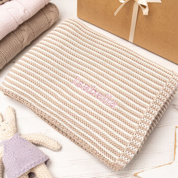 Cosy Mini Stripe Blanket And Bobble Hat Gift Set, 3 of 12