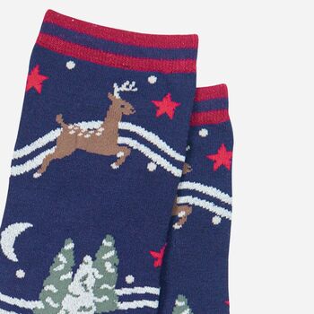 Women's Bamboo Glitter Christmas Reindeer Socks, 3 of 3