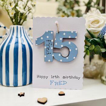 Personalised 15th Birthday Card Wooden Number Gift, 3 of 6