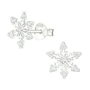 Silver Christmas Earrings, Cz Snowflake Studs In A Tin, 3 of 9