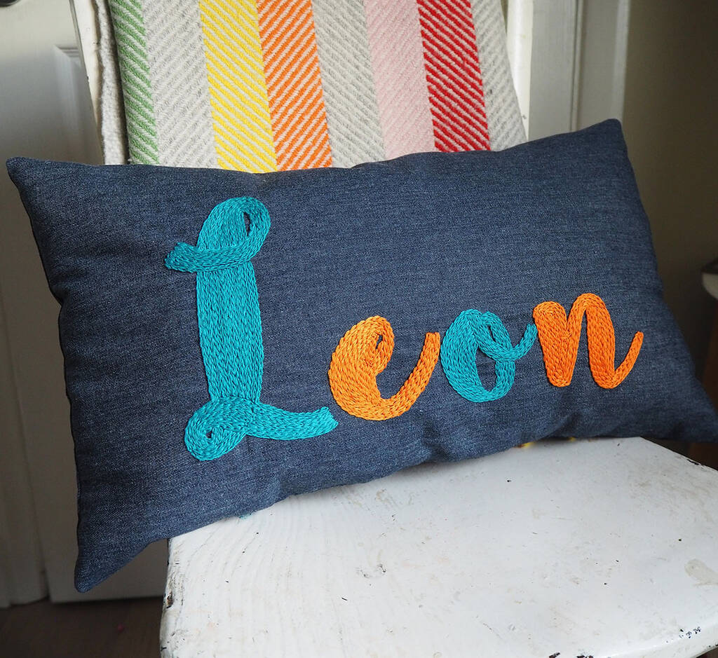 Personalised Embroidered Name Cushion By Brown Betty Blue