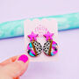 Pink Star Earrings With An Animal Print Abstract Drop, thumbnail 1 of 12