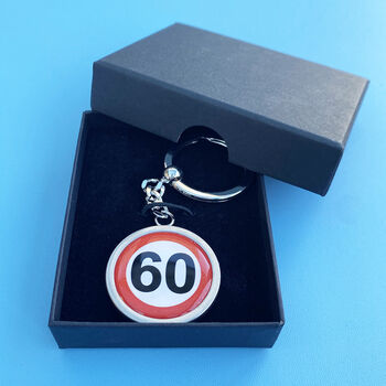 60 Mph Speed Sign Birthday Keyring, 2 of 2