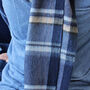 Men's Blue Check Wool And Cashmere Blend Scarf, thumbnail 4 of 12