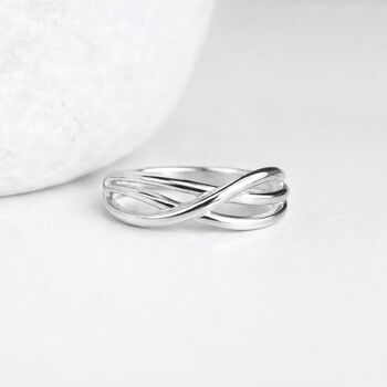 Sterling Silver Celtic Infinity Crossover Band Ring, 6 of 8