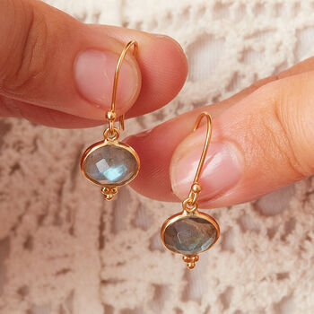 Grey Labradorite Oval Gold And Silver Drop Earrings, 3 of 12