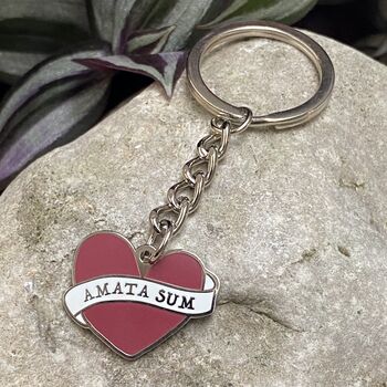 I Am Loved Latin Motto Enamel Keyring Gift, 4 of 5