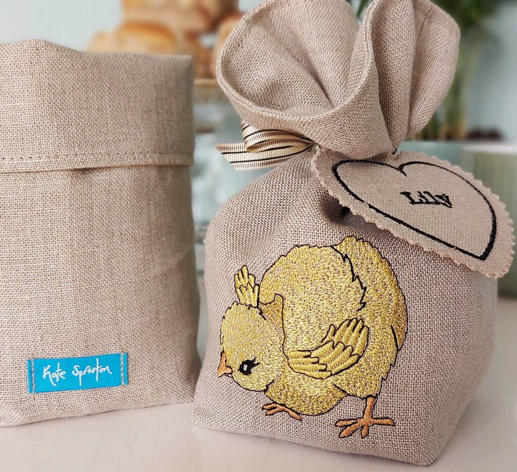Embroidered Little Chick Fabric Pot/Gift Bag, 1 of 4