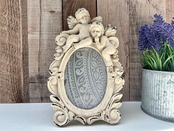 Angel 5x3.5 Inch Oval Photo Frame Distressed Off White Gift, 6 of 10