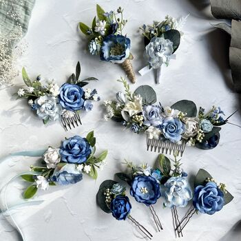 Dusty Blue And White Floral Hair Comb, 4 of 10