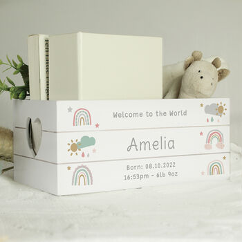 Personalised Baby Rainbow White Wooden Keepsake Box, 2 of 4