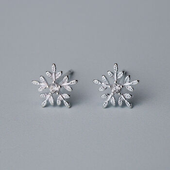 Sterling Silver Snowflake Stud Earrings, 3 of 7