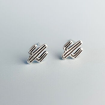 Sterling Silver Cactus Stud Earrings, 2 of 4