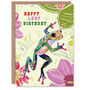 Colourful Pattern Frog Floral Happy Leap Birthday Card, thumbnail 1 of 4