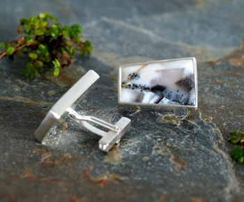 Dendritic Agate Cufflinks In Solid Silver, 2 of 4