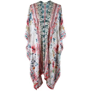 Watercolour Floral Viscose Kaftan Jacket With Heavy Cream Fishbone Embroidery, 5 of 5