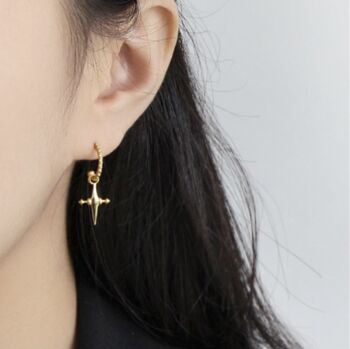 Sterling Silver Dagger Cross Dangle Hoop Earrings, 2 of 4