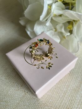 Adjustable Gold Plated Multicoloured Vine Leaf Ring, 4 of 9