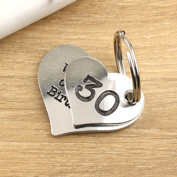 30th Birthday Gift Personalised Heart Two Pc Key Ring, 3 of 8