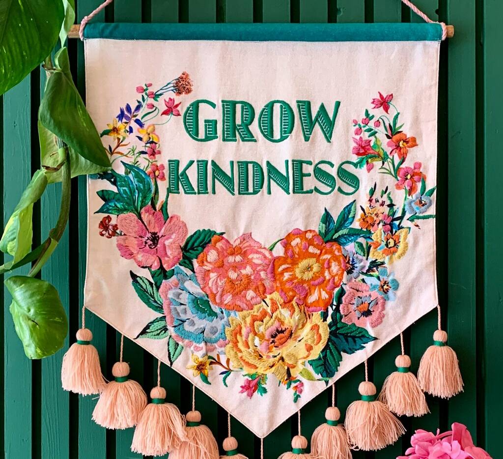 Grow Kindness Embroidered Wall Hanging, 1 of 2