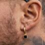 Black Onyx Gold Steel Dangle Hoop Earring For Men, thumbnail 3 of 10