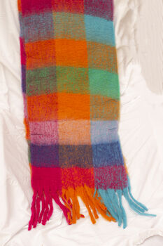 Vibrant Rainbow Plaid Warm Wrap Wool Blend Scarf, 6 of 9