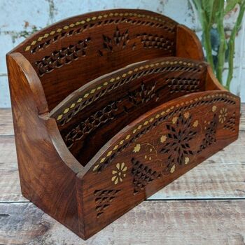 Gift For Dad, Wooden Carved Letter Rack Desk Tidy, 5 of 8