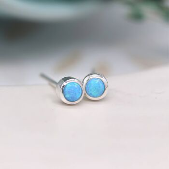 Mini Sterling Silver Blue Opal Stud Earrings, 2 of 8