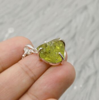 Raw Peridot Sterling Silver Pendant Necklace, 8 of 12