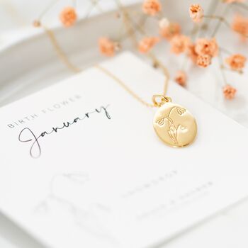 Personalised Birthflower Engraved Sterling Silver Necklace – Custom Birth Flower Pendant Gift For Her, 3 of 12
