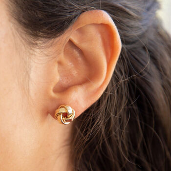 9ct Yellow Gold Small Knot Stud Earrings, 2 of 3