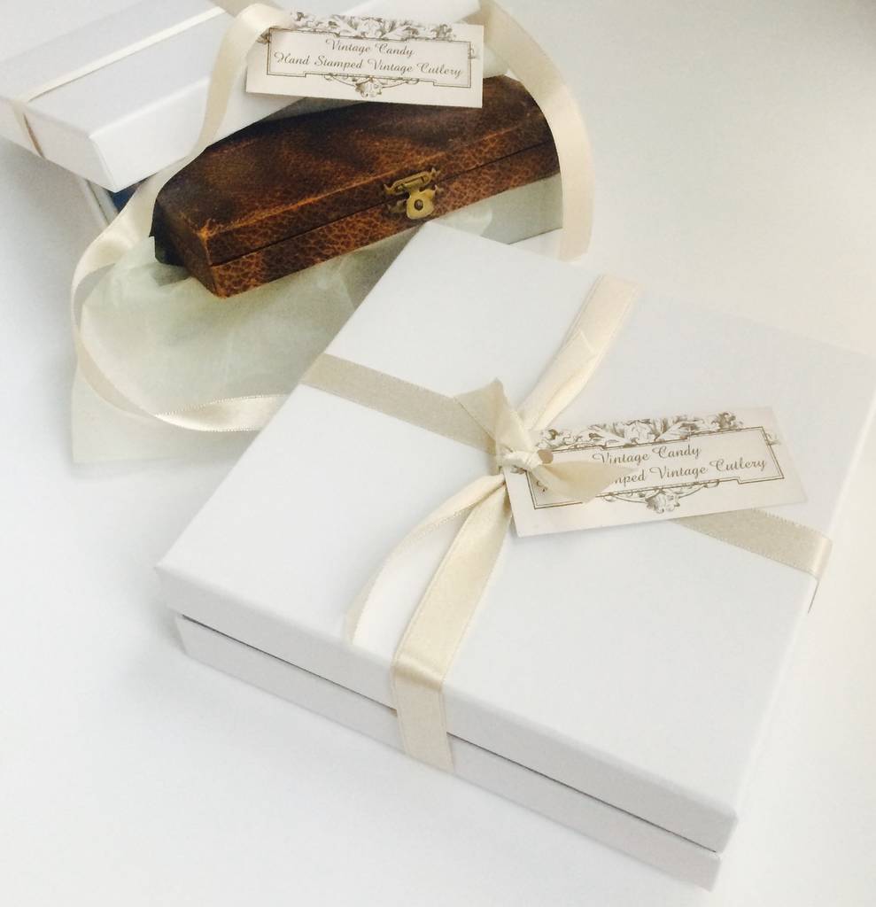 silverplated cake fork set handstamped 'eat me' by vintage candy