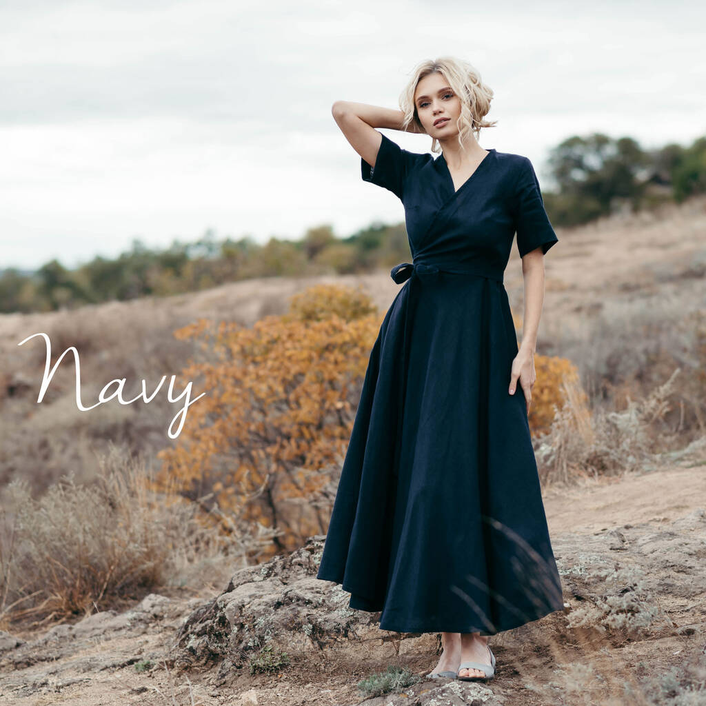 Full Length Linen Wrap Dress By The Prancing Hare