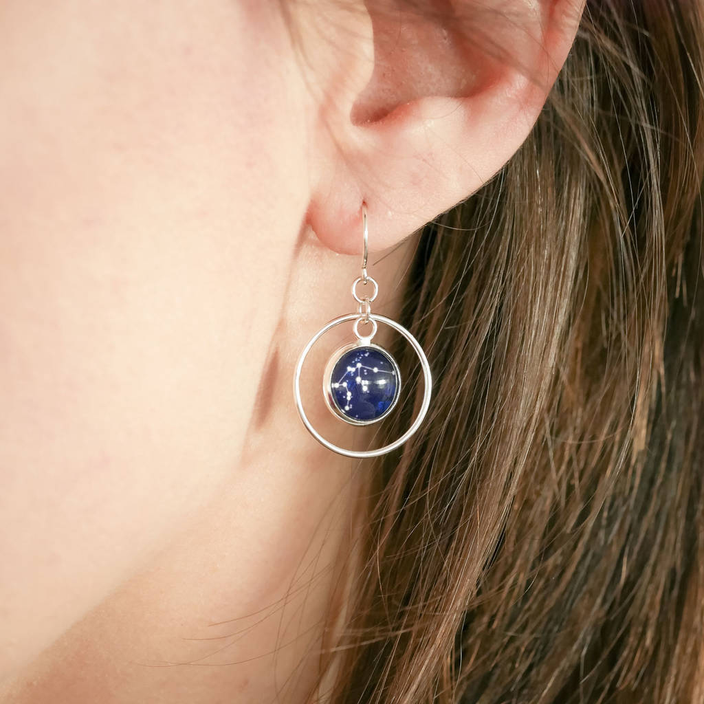 Personalised Zodiac Drop Hoop Earrings By Cassiopi