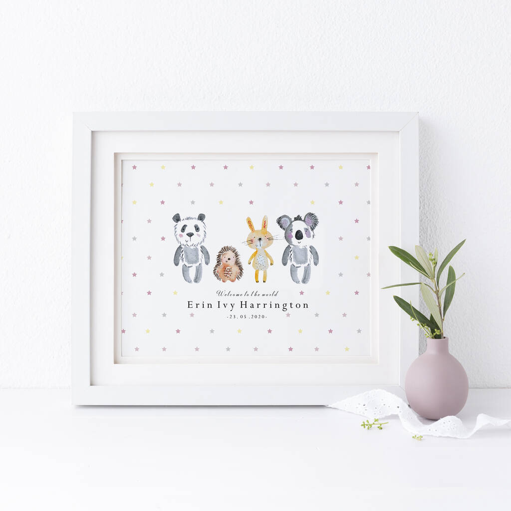 A4 Personalised Watercolour Animal Nursery Print By Button Box Cards | A4 Personalised Watercolour Animal Nursery Print By Button Box Cards |