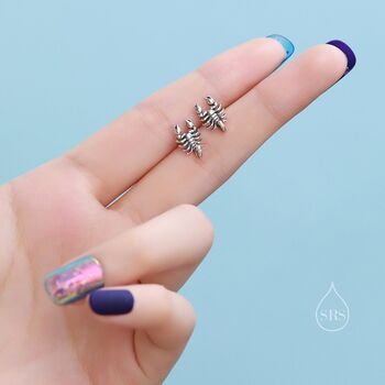Sterling Silver Tiny Scorpion Stud Earrings, 4 of 11