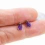 Sterling Silver Tiny Genuine Amethyst Droplet Stud Earrings, thumbnail 3 of 11