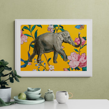 Elephant Floral Yellow Vintage Style Art Print, 5 of 5