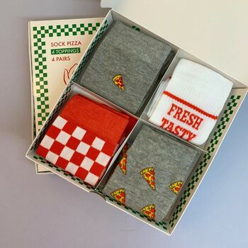 Pizza Gift Box Set Of Four Socks, 2 of 8