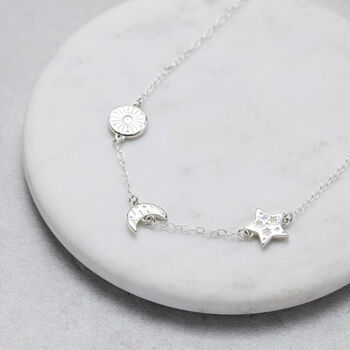 Silver Sun, Moon And Stars Celestial Necklace, 2 of 3