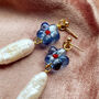 Glass Beaded Flower And Pearl Earrings, thumbnail 3 of 5