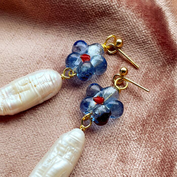 Glass Beaded Flower And Pearl Earrings, 3 of 5
