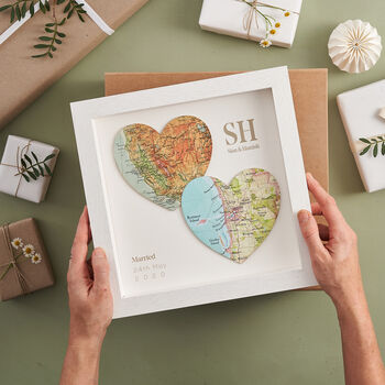 Two Map Hearts Wedding Anniversary Print, 7 of 12