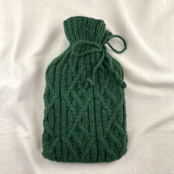 Fair Trade Cable Handknit Wool Hot Water Bottle Cover, 4 of 12