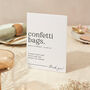 Confetti Sign A5 Sturdy Wedding Sign Modern Serif, thumbnail 1 of 5
