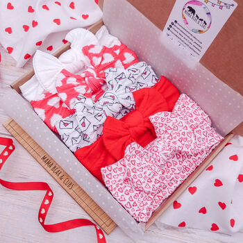 Pink And Hear Print Baby Bow Headband Bundle Gift Set, 3 of 5
