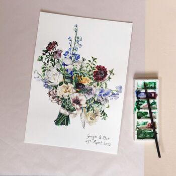 Bespoke Original Watercolour Wedding Bouquet Painting, 3 of 12