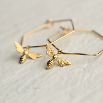 Hexagon Bee Hoop Earrings, 2 of 6